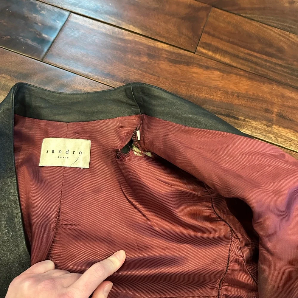 Sandro Paris Lamb Leather Moto Biker Jacket size 1/ Small - Picture 5 of 7